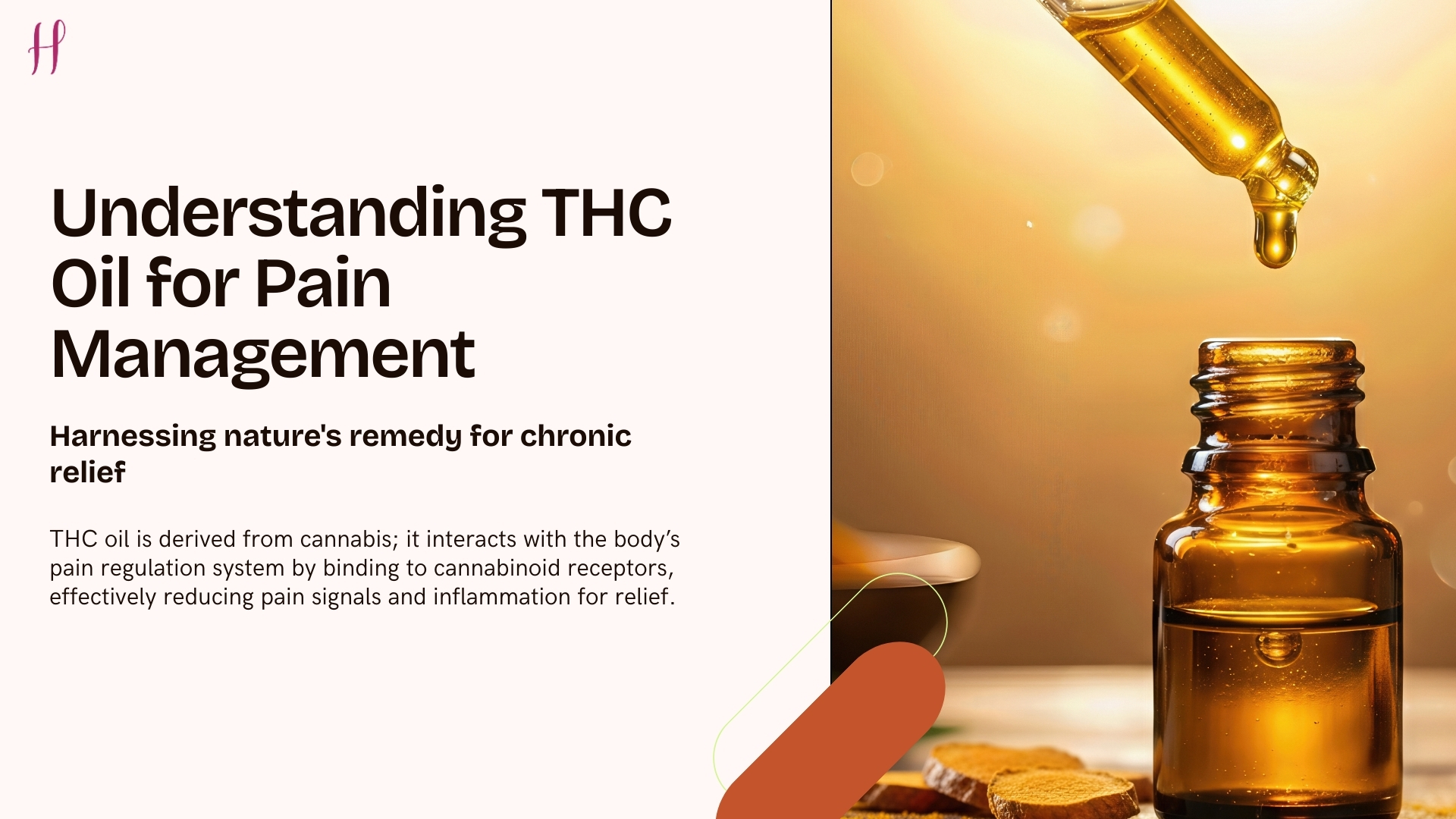 THC Oil for Pain Management with dropper dripping oil into an amber bottle.